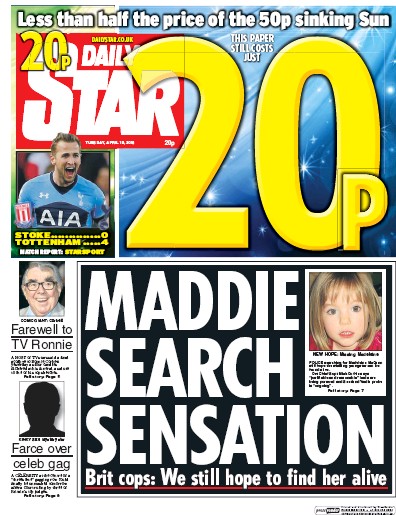 Daily Star Newspaper Front Page (UK) for 19 April 2016