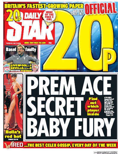 Daily Star Newspaper Front Page (UK) for 19 May 2016