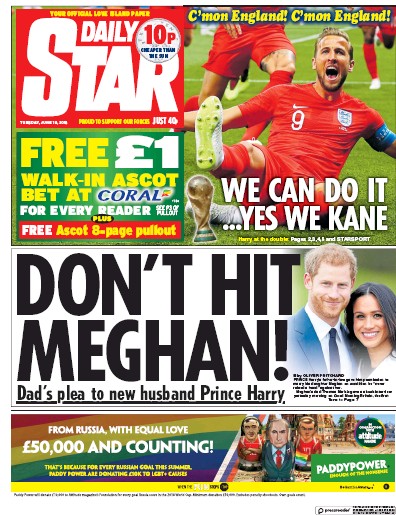 Daily Star Newspaper Front Page (UK) for 19 June 2018
