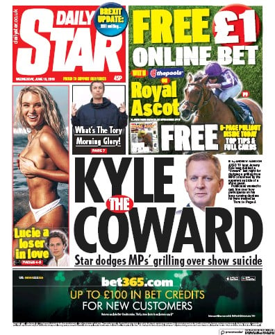 Daily Star Newspaper Front Page (UK) for 19 June 2019