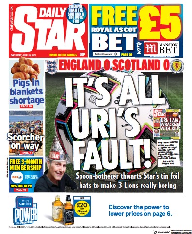Daily Star Newspaper Front Page (UK) for 19 June 2021