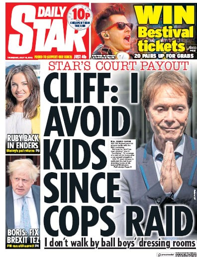 Daily Star Newspaper Front Page (UK) for 19 July 2018