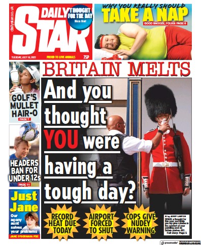 Daily Star Newspaper Front Page (UK) for 19 July 2022