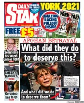 Daily Star (UK) Newspaper Front Page for 19 August 2021