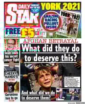 Daily Star (UK) Newspaper Front Page for 19 August 2021