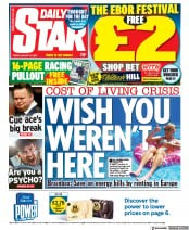 Daily Star (UK) Newspaper Front Page for 19 August 2022