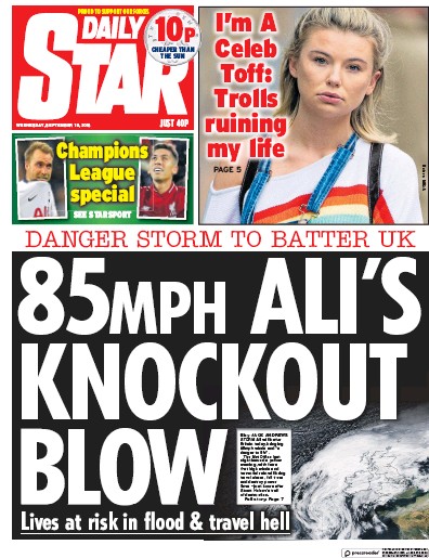 Daily Star Newspaper Front Page (UK) for 19 September 2018