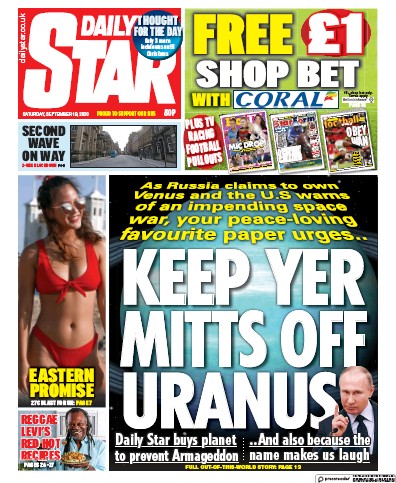 Daily Star Newspaper Front Page (UK) for 19 September 2020
