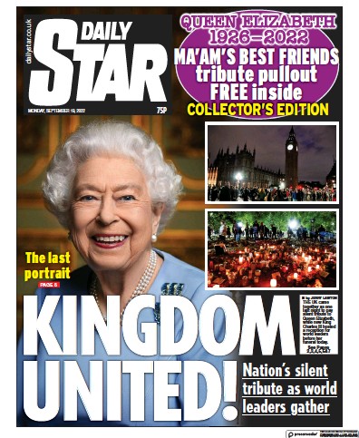 Daily Star Newspaper Front Page (UK) for 19 September 2022
