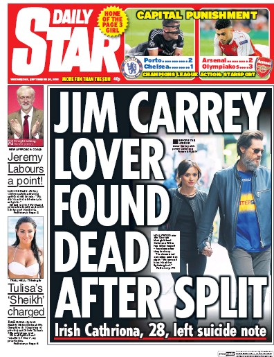 Daily Star Newspaper Front Page (UK) for 1 October 2015