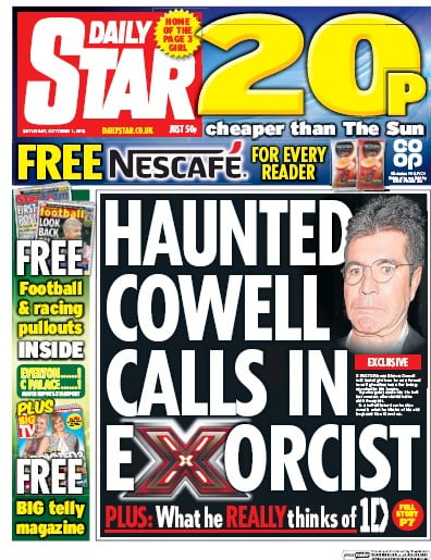 Daily Star Newspaper Front Page (UK) for 1 October 2016