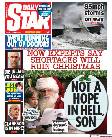 Daily Star Newspaper Front Page (UK) for 1 October 2021