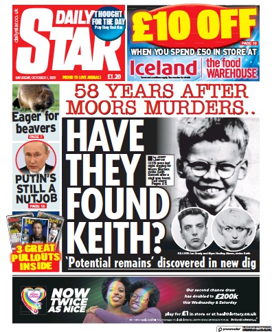 Daily Star Newspaper Front Page (UK) for 1 October 2022