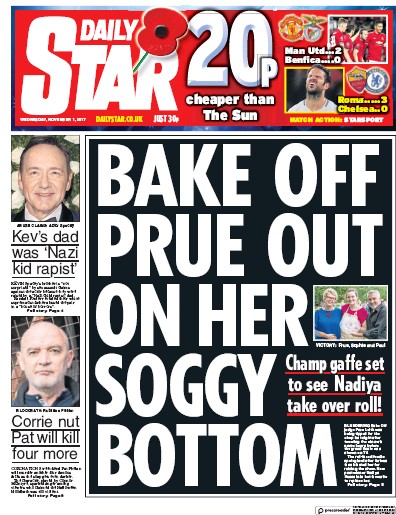 Daily Star Newspaper Front Page (UK) for 1 November 2017