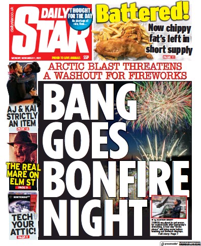 Daily Star Newspaper Front Page (UK) for 1 November 2021