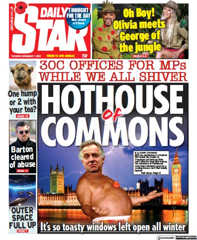 Daily Star Newspaper Front Page (UK) for 1 November 2022