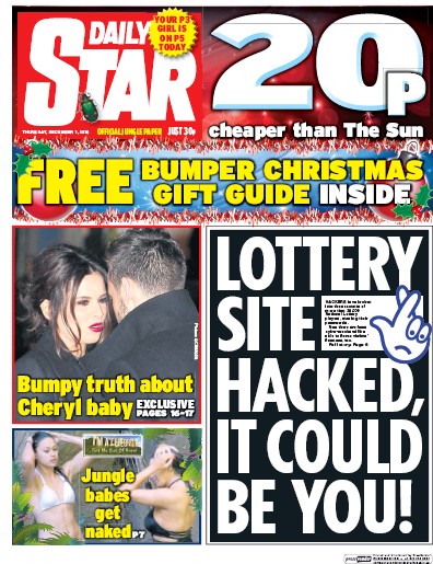 Daily Star Newspaper Front Page (UK) for 1 December 2016