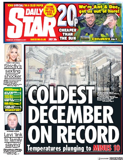Daily Star Newspaper Front Page (UK) for 1 December 2017