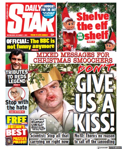 Daily Star Newspaper Front Page (UK) for 1 December 2021