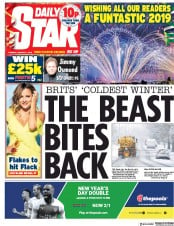 Daily Star (UK) Newspaper Front Page for 1 January 2019