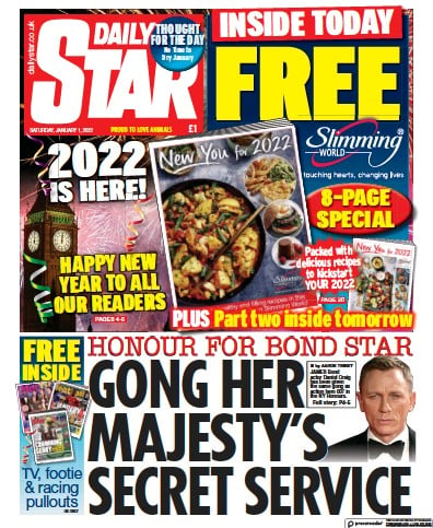 Daily Star Newspaper Front Page (UK) for 1 January 2022