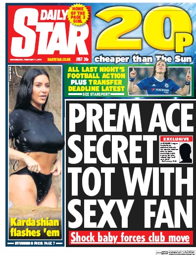 Daily Star Newspaper Front Page (UK) for 1 February 2017