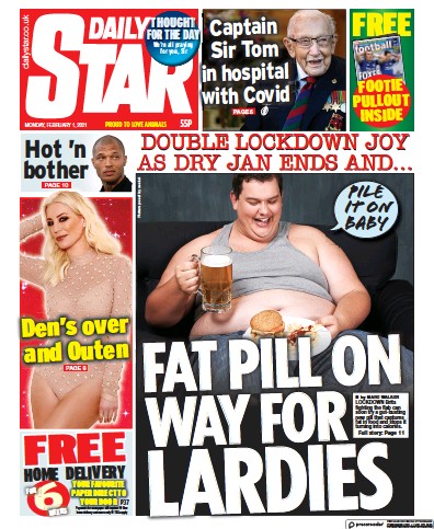 Daily Star Newspaper Front Page (UK) for 1 February 2021