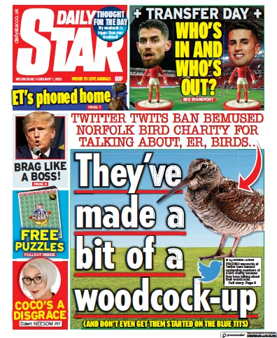 Daily Star Newspaper Front Page (UK) for 1 February 2023