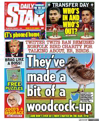 Daily Star Newspaper Front Page (UK) for 1 February 2023