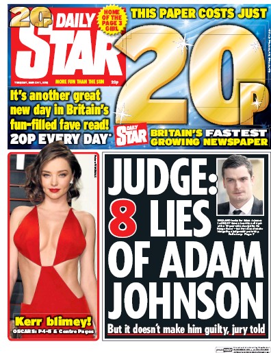 Daily Star Newspaper Front Page (UK) for 1 March 2016