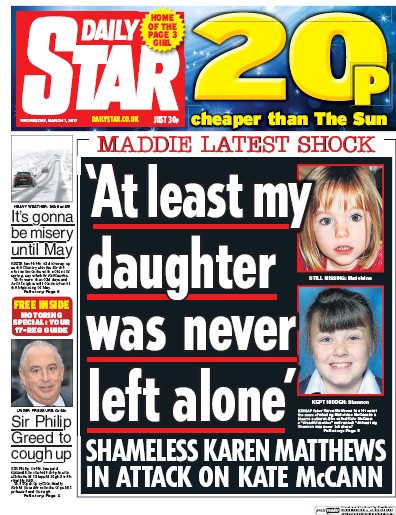 Daily Star Newspaper Front Page (UK) for 1 March 2017