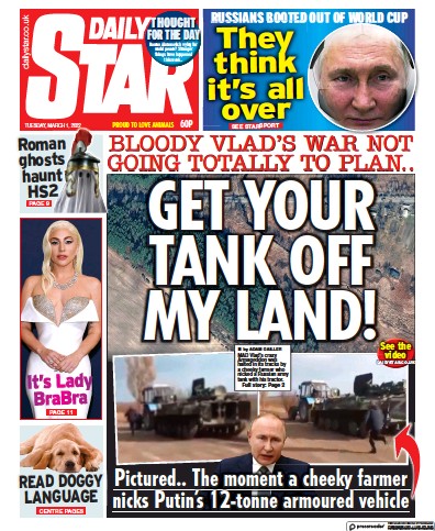 Daily Star Newspaper Front Page (UK) for 1 March 2022