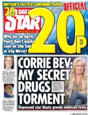 Daily Star (UK) Newspaper Front Page for 1 April 2016