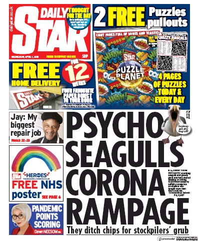 Daily Star Newspaper Front Page (UK) for 1 April 2020