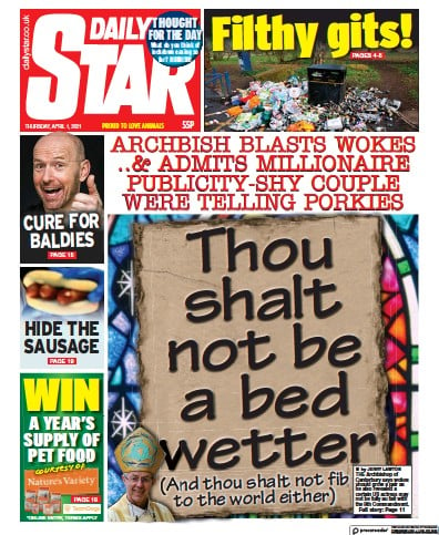 Daily Star Newspaper Front Page (UK) for 1 April 2021