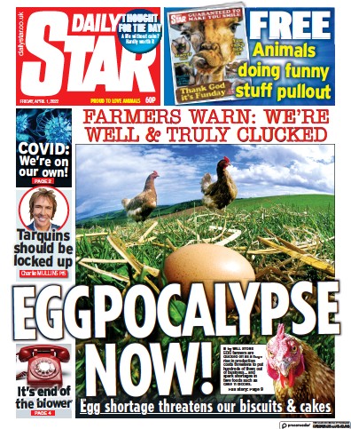 Daily Star Newspaper Front Page (UK) for 1 April 2022