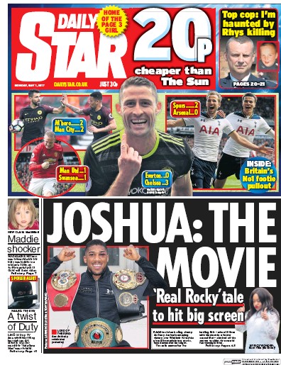 Daily Star Newspaper Front Page (UK) for 1 May 2017
