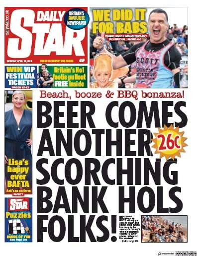 Daily Star Newspaper Front Page (UK) for 1 May 2019