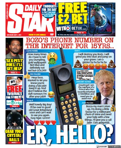 Daily Star Newspaper Front Page (UK) for 1 May 2021