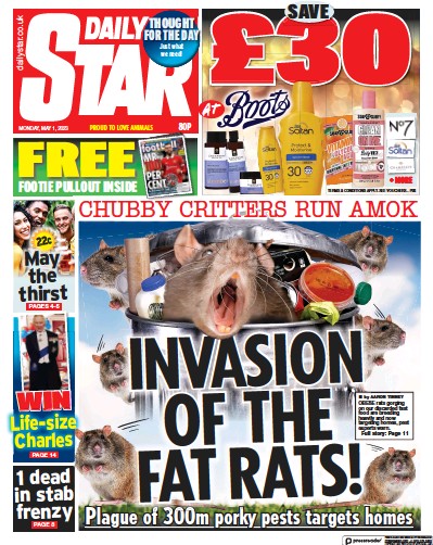 Daily Star Newspaper Front Page (UK) for 1 May 2023