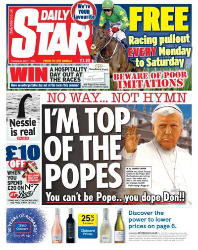 Daily Star Newspaper Front Page (UK) for 1 May 2025