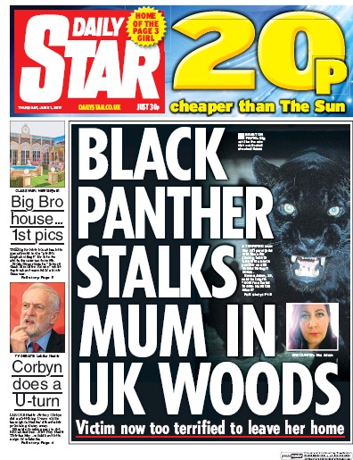 Daily Star Newspaper Front Page (UK) for 1 June 2017