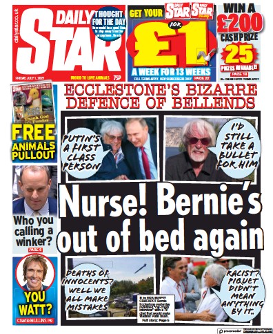 Daily Star Newspaper Front Page (UK) for 1 July 2022