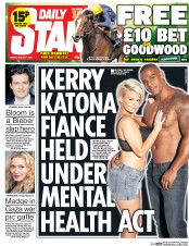 Daily Star (UK) Newspaper Front Page for 1 August 2014