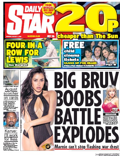 Daily Star Newspaper Front Page (UK) for 1 August 2016