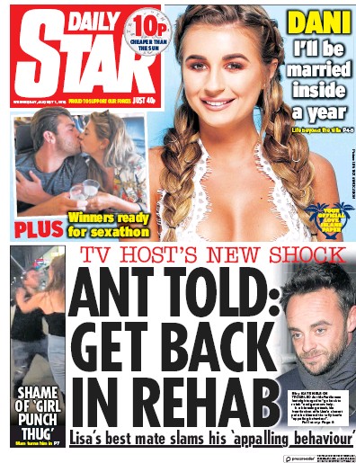 Daily Star Newspaper Front Page (UK) for 1 August 2018
