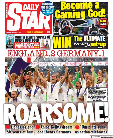 Daily Star Newspaper Front Page (UK) for 1 August 2022