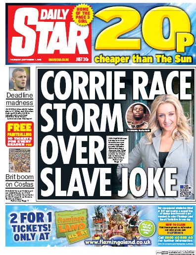 Daily Star Newspaper Front Page (UK) for 1 September 2016