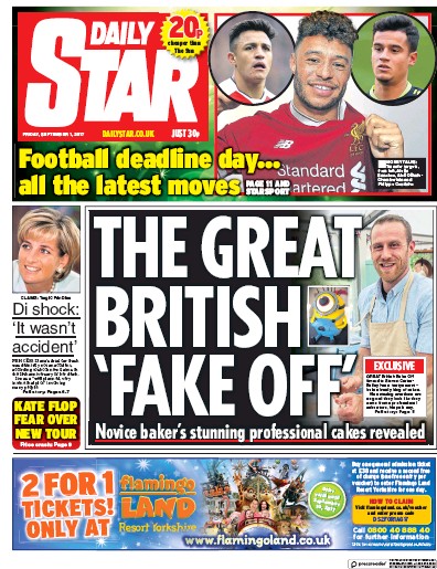 Daily Star Newspaper Front Page (UK) for 1 September 2017