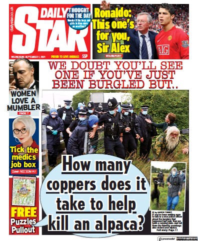 Daily Star Newspaper Front Page (UK) for 1 September 2021